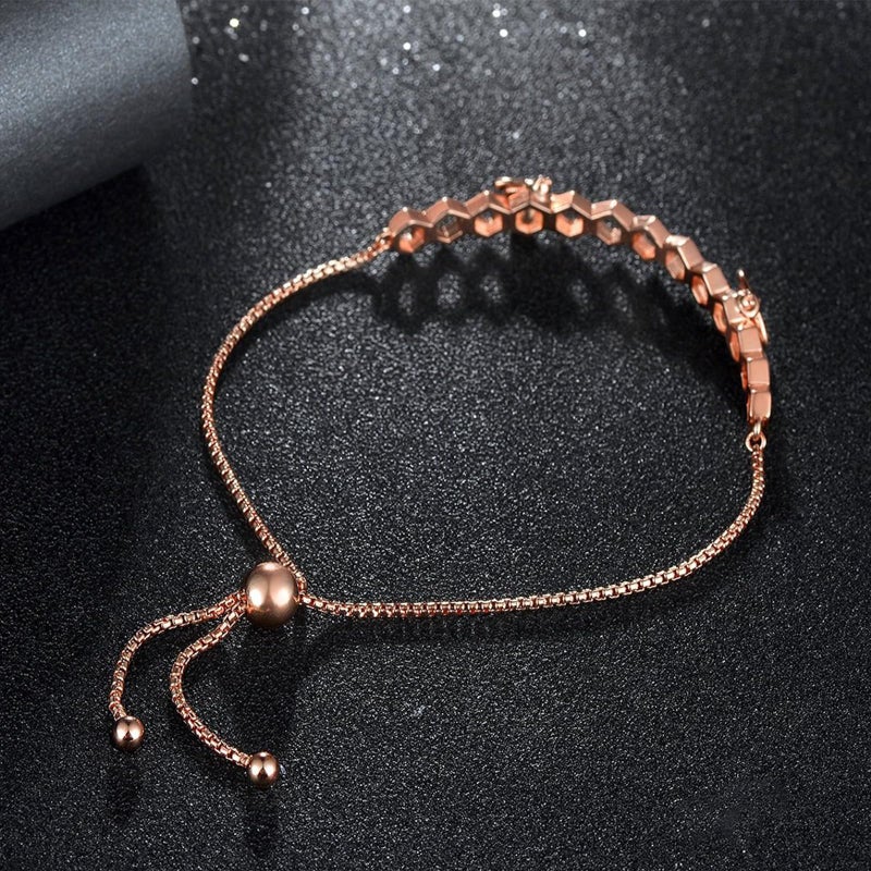 Presentski Bee Honeycomb Bracelet 925 Sterling Silver, Rose Gold Plated Adjustable Jewelry for Women - Image 5
